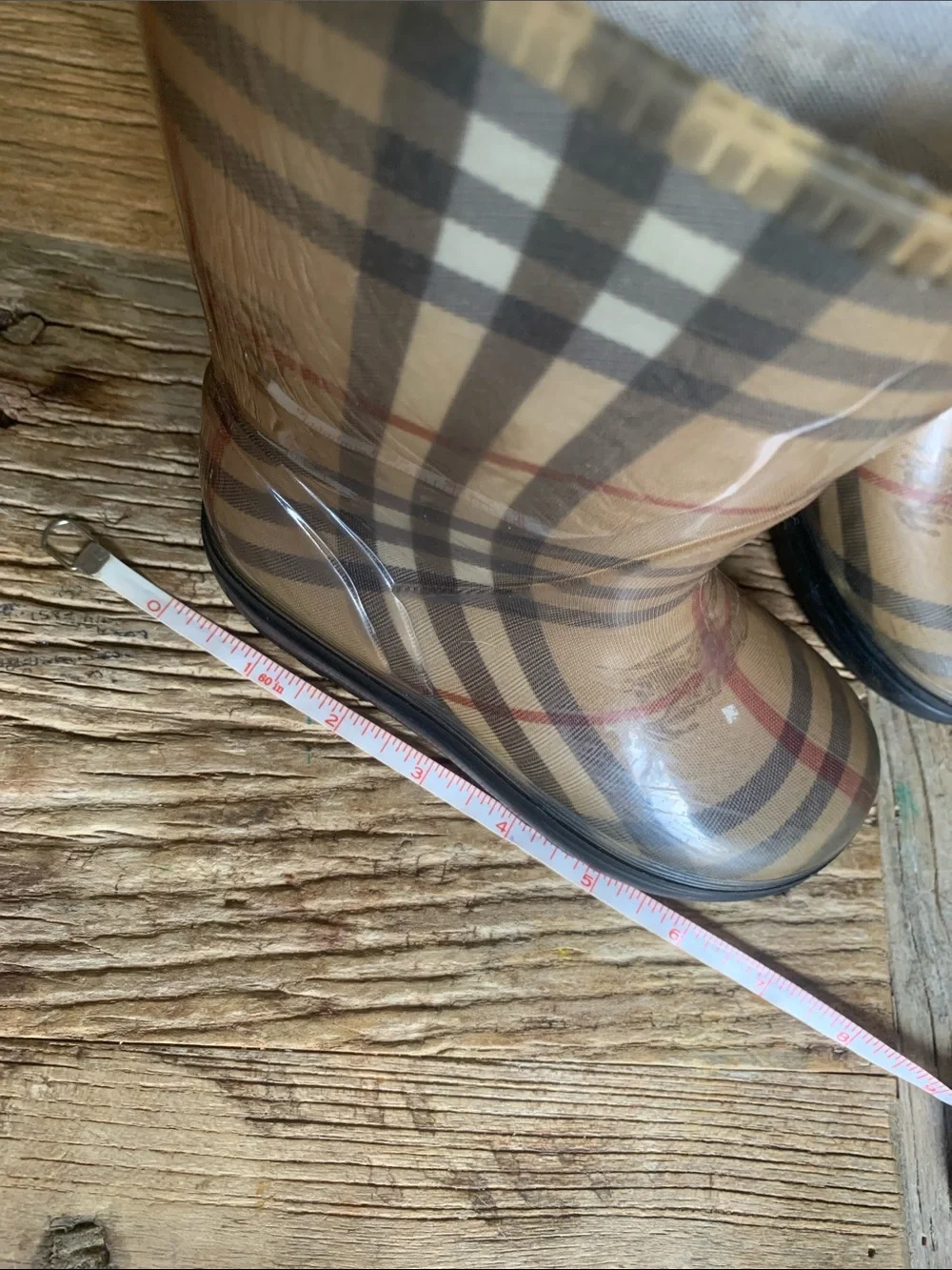Burberry Beige Nova Check Kids Rain Boots with Black Soles 8.5